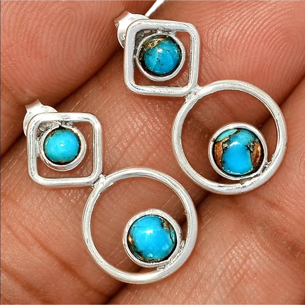 BOUTIQUE COPPER TURQUOISE 925 SILVER EARRINGS